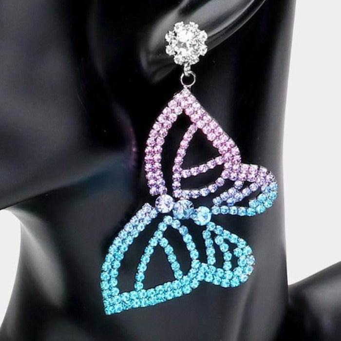 Ombre Butterfly Accented Blue Rhinestone EarringsOmbre Butterfly Accented Blue Rhinestone Earrings