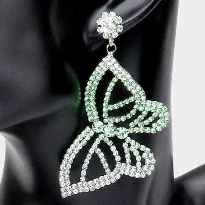 Ombre Butterfly Accented Green Rhinestone Earrings