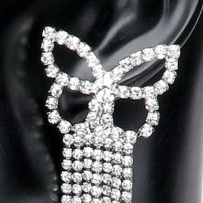 Ombre Butterfly Black Rhinestone Fringe Earrings