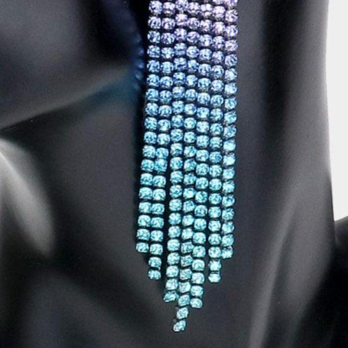 Ombre Butterfly Blue Rhinestone Fringe Earrings