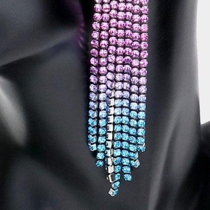 Ombre Butterfly Purple Rhinestone Fringe Earrings
