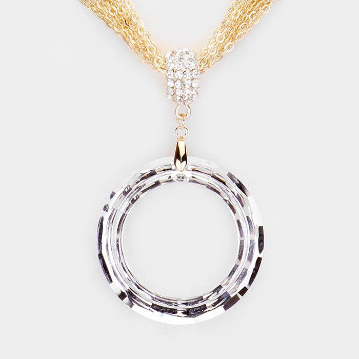Open Circle Pendant Multi Strand Chain Necklace Set