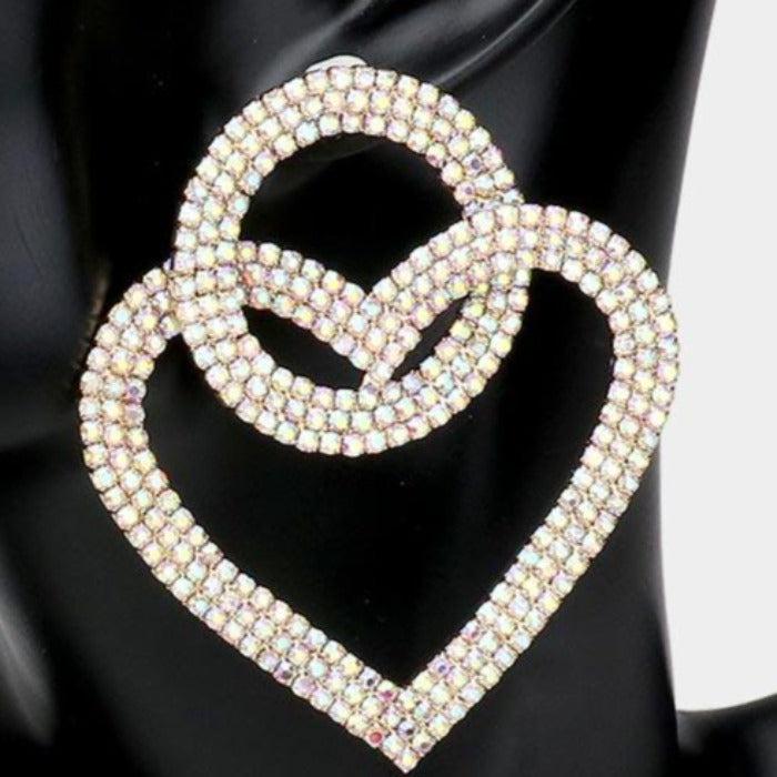 Open Circle Heart Link Abalone Rhinestone Earrings-Earring-SPARKLE ARMAND