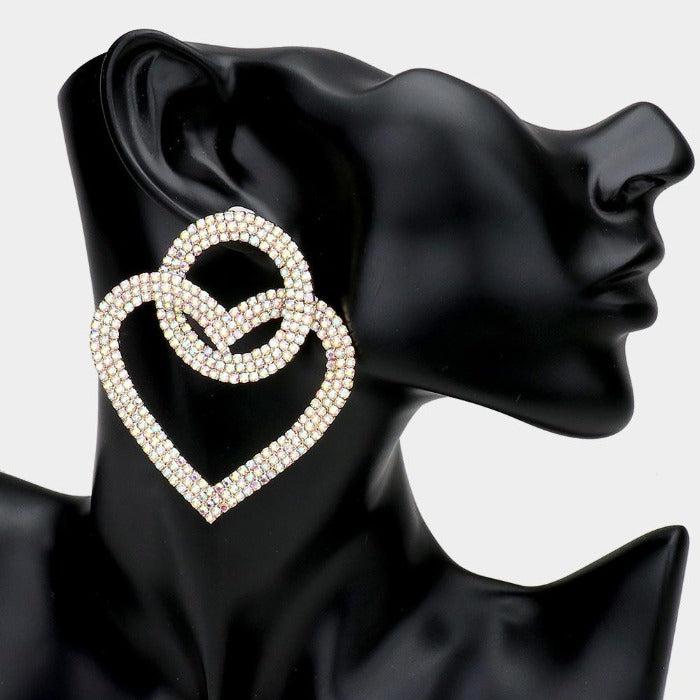 Open Circle Heart Link Abalone Rhinestone Earrings-Earring-SPARKLE ARMAND