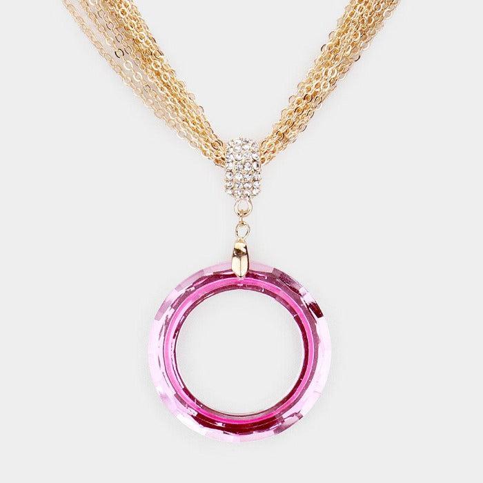Open Circle Pink Multi Strand Chain Necklace Set