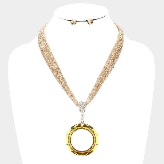 Open Circle Yellow Multi Strand Chain Necklace Set