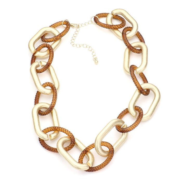 Open Oval Brown & Gold Link Necklace Set
