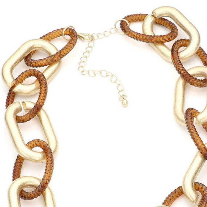Open Oval Brown & Gold Link Necklace Set