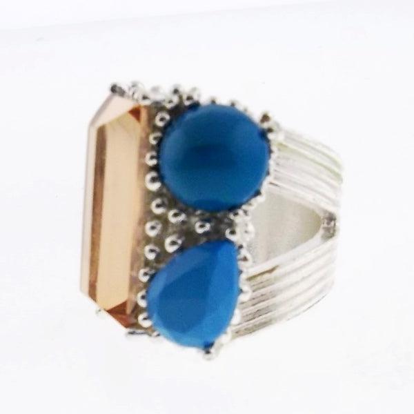 Orange Blue Ring Silver Tone Size 7-Ring-SPARKLE ARMAND
