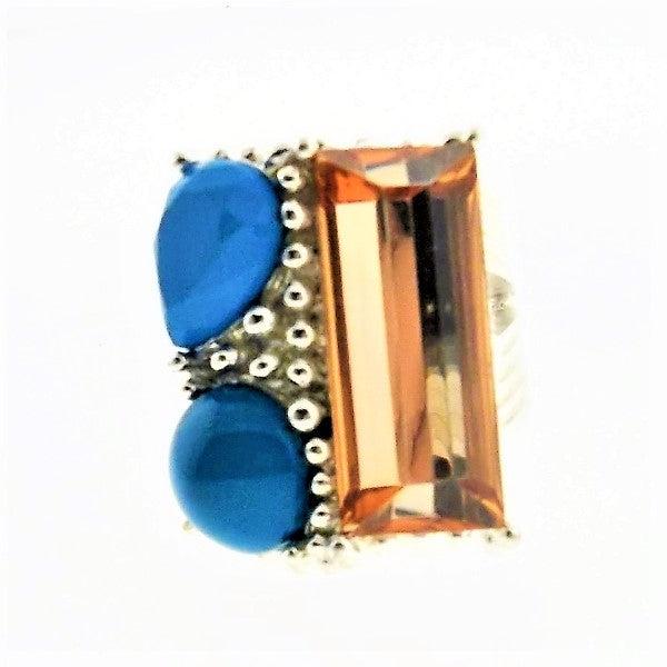 Orange Blue Ring Silver Tone Size 7-Ring-SPARKLE ARMAND