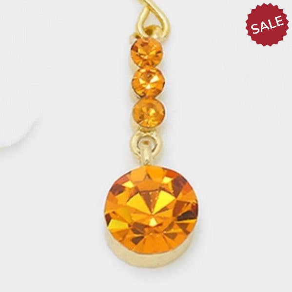Orange Crystal Gold Evening Dangle Earrings
