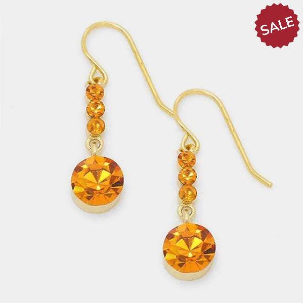 Orange Crystal Gold Evening Dangle Earrings