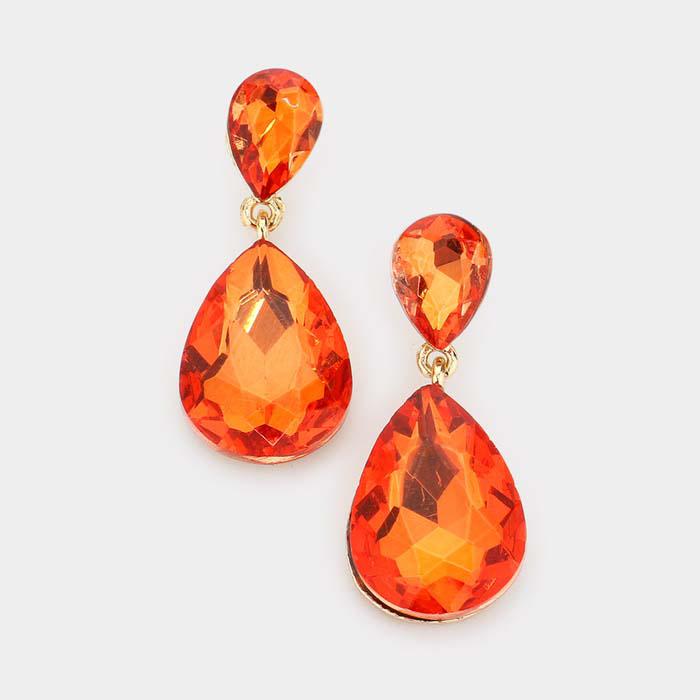 Orange Crystal Teardrop Gold Earrings by Miro Crystal Collection