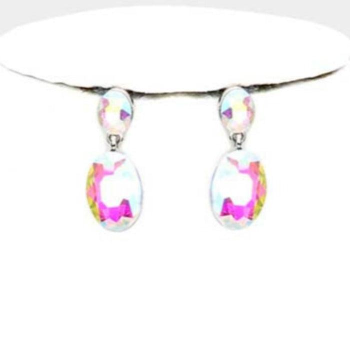 Oval Abalone Crystal Link Evening Silver Necklace Set