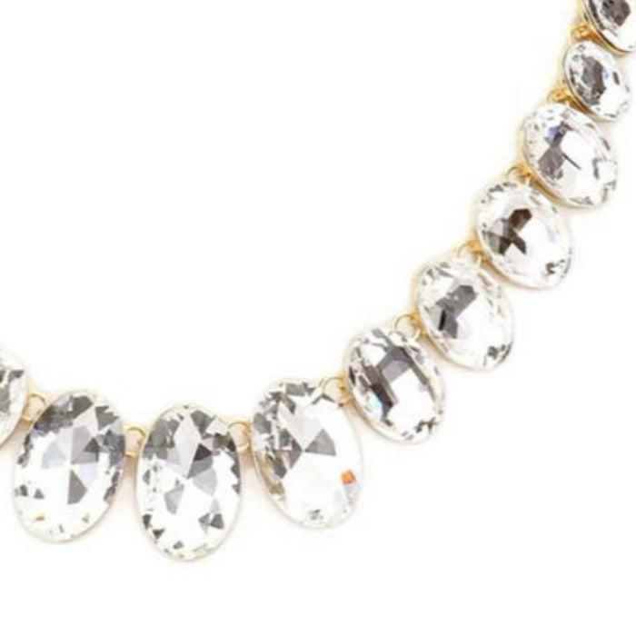 Oval Clear Crystal Link Evening Gold Necklace Set