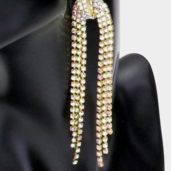 Oval Hoop Abalone Rhinestone Long Gold Earrings