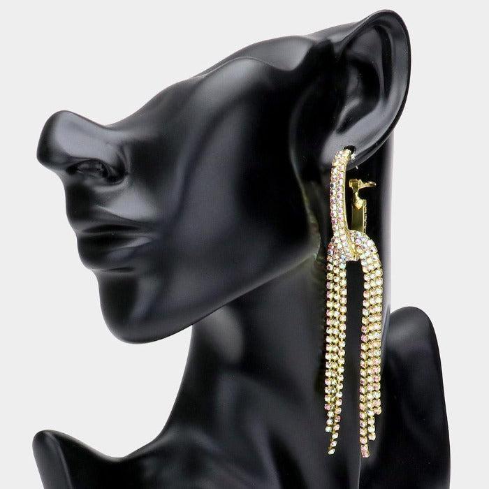 Oval Hoop Abalone Rhinestone Long Gold Earrings