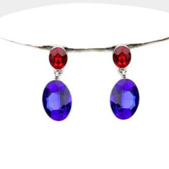 Oval Multi Color Crystal Link Evening Silver Necklace Set