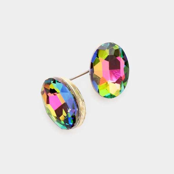 Oval Oil Spill Crystal Evening Stud Earrings