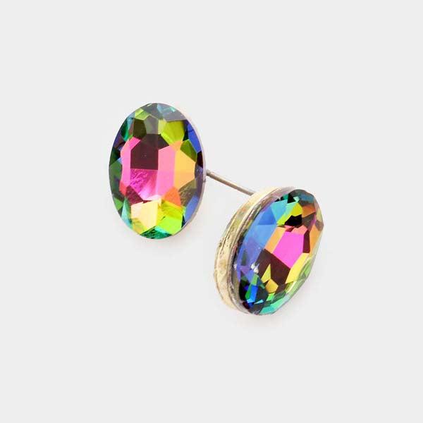 Oval Oil Spill Crystal Evening Stud Earrings