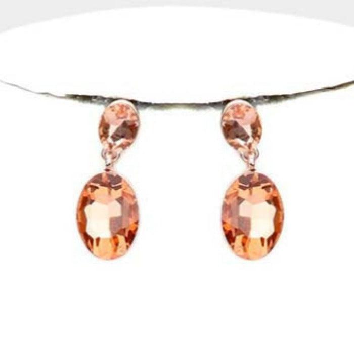 Oval Peach Crystal Link Evening Rose Gold Necklace Set