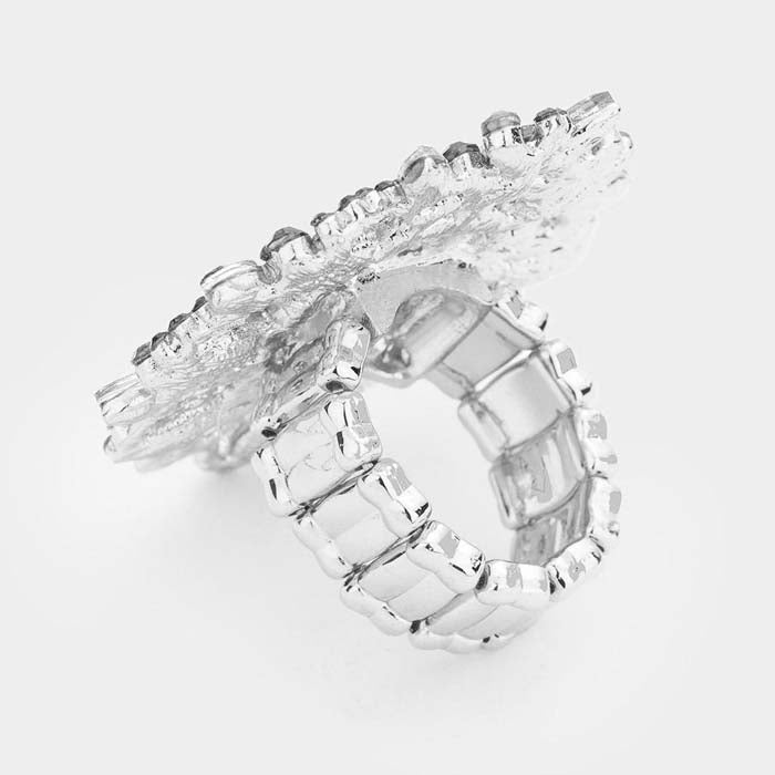 Oval Pink & Green Crystal Cluster Stretch Ring