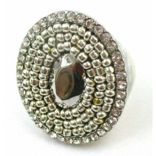 Oval Rhinestone Silver Tone Ring-Ring-SPARKLE ARMAND