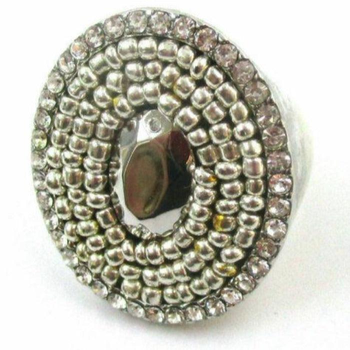 Oval Rhinestone Silver Ring Size 7