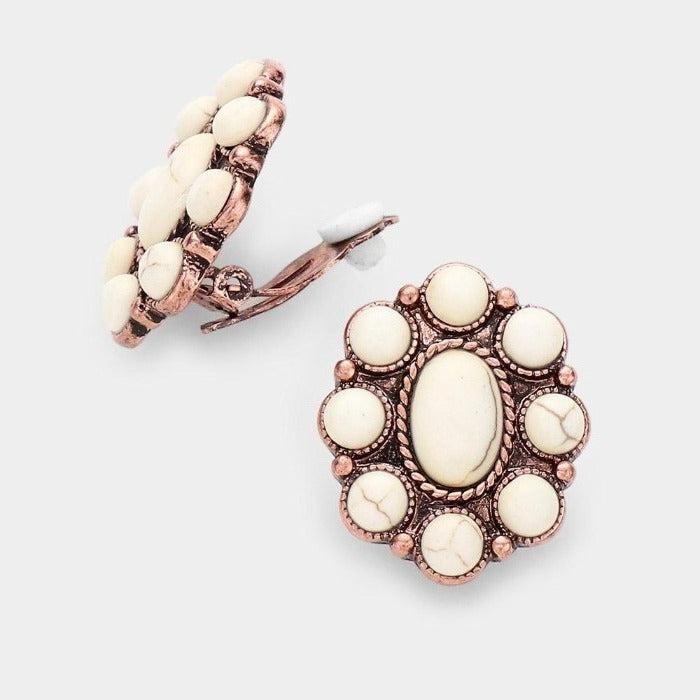 Oval Natural Stone Centered Clip on Earrings