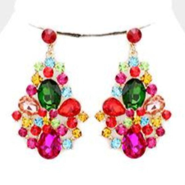 Oversized Multi-Color Crystal Rhinestone Statement Necklace Set