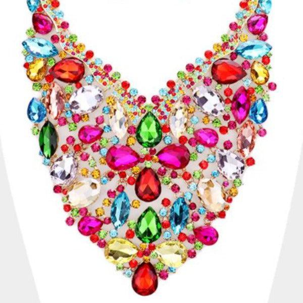 Oversized Multi-Color Crystal Rhinestone Statement Necklace Set