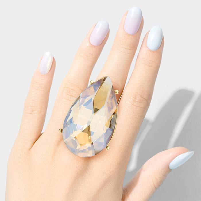 Oversized Teardrop Lt Topaz Stone Stretch Gold Ring