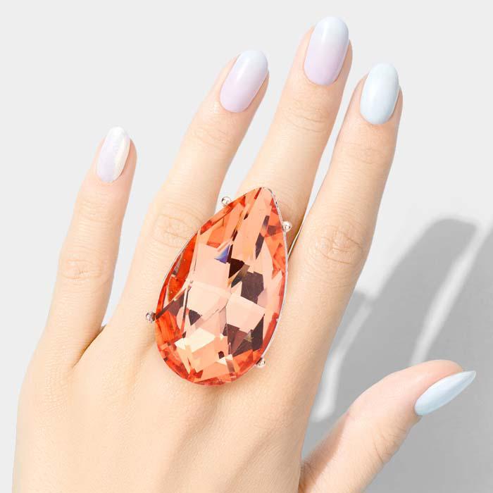 Oversized Teardrop Peach Stone Stretch Rose Gold Ring