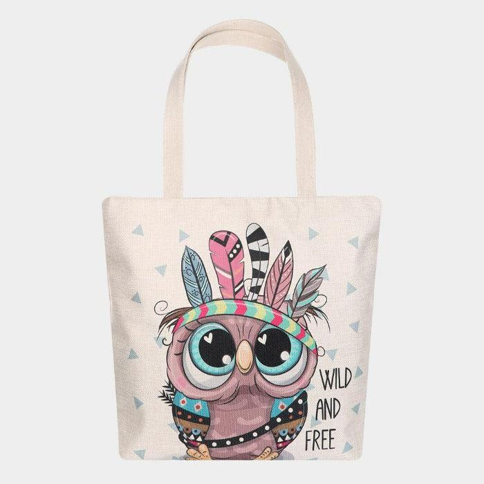 Owl Feather Printed Canvas Tote Eco Bag