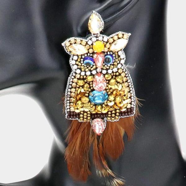 Owl Feather Seed Beaded Earrings by FABULOUS MJ