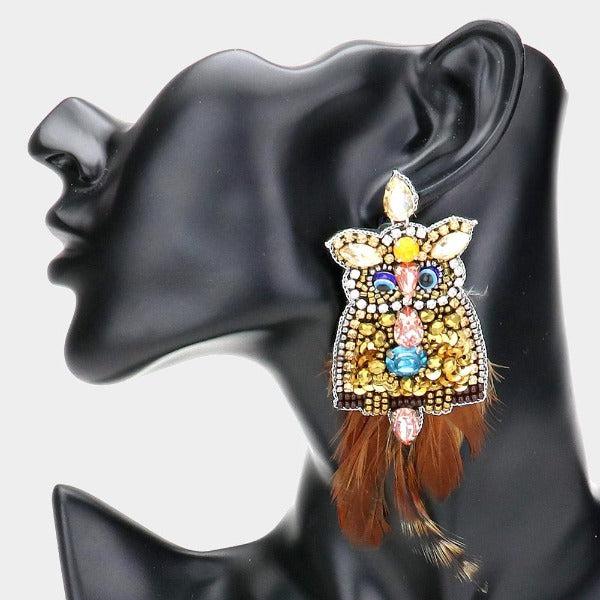 Owl Feather Seed Beaded Earrings by FABULOUS MJ