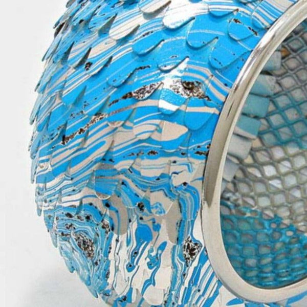 Painted Metal Fish Scale Silver Bangle Bracelet