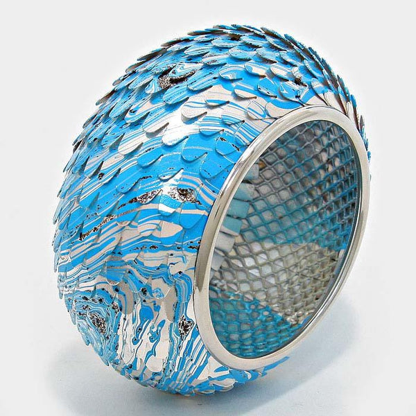 Painted Metal Fish Scale Silver Bangle Bracelet