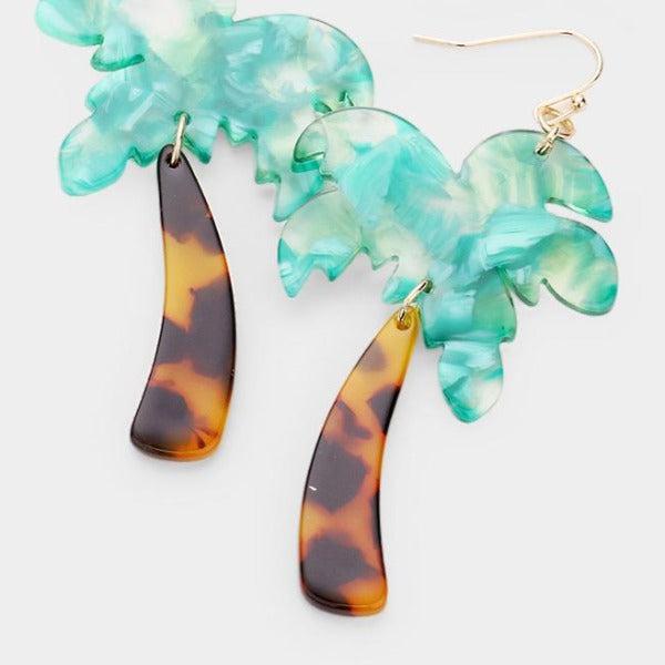 Palm Tree Celluloid Acetate Earrings-Earring-SPARKLE ARMAND