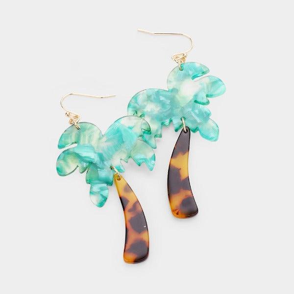 Palm Tree Celluloid Acetate Earrings-Earring-SPARKLE ARMAND