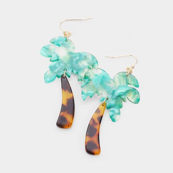 Palm Tree Celluloid Acetate Earrings-Earring-SPARKLE ARMAND