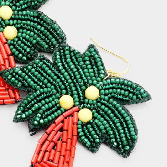 Palm Tree Seed Bead Dangle Earrings by icon Collection