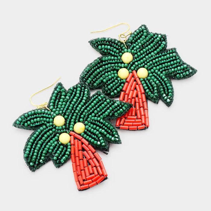 Palm Tree Seed Bead Dangle Earrings by icon Collection