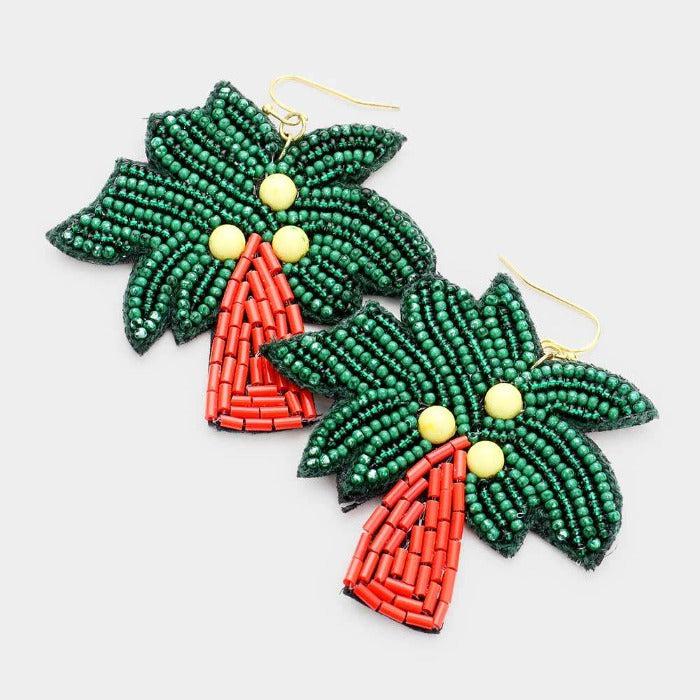 Palm Tree Seed Bead Dangle Earrings by icon Collection