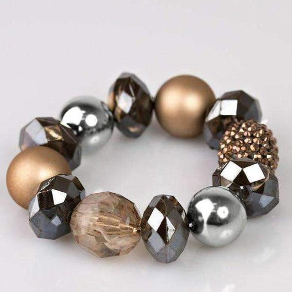 Paparazzi All Cozied Up Brown Copper Glazed Beaded Silver Bracelet