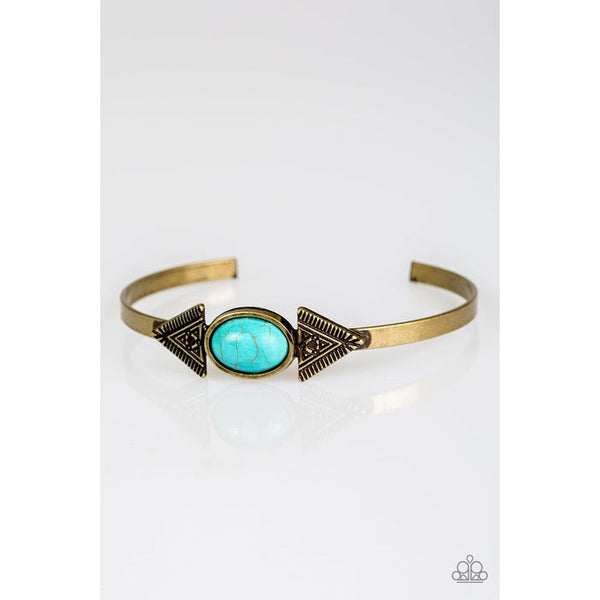 Paparazzi Apache Trail Turquoise (Faux) Stone Geometric Brass Cuff Bracelet