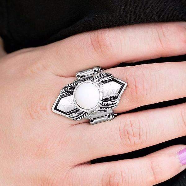 Paparazzi BEAD Courageous White Silver & White Bead Fashion Ring