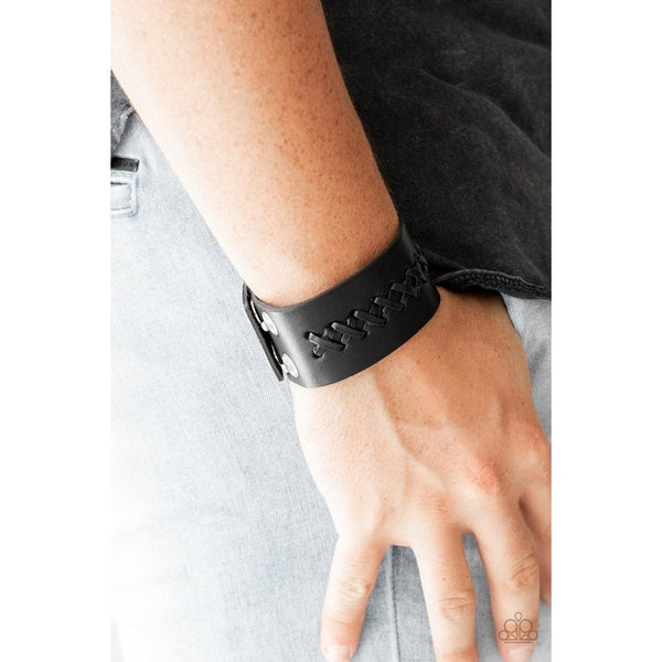Paparazzi Be A Sport Black Laced Leather Bracelet SPARKLE ARMAND