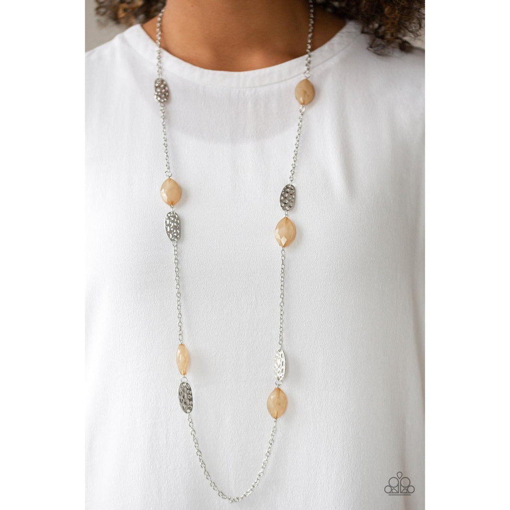 Paparazzi Beachfront Beauty Brown Opaque Bead Necklace & Earrings Set