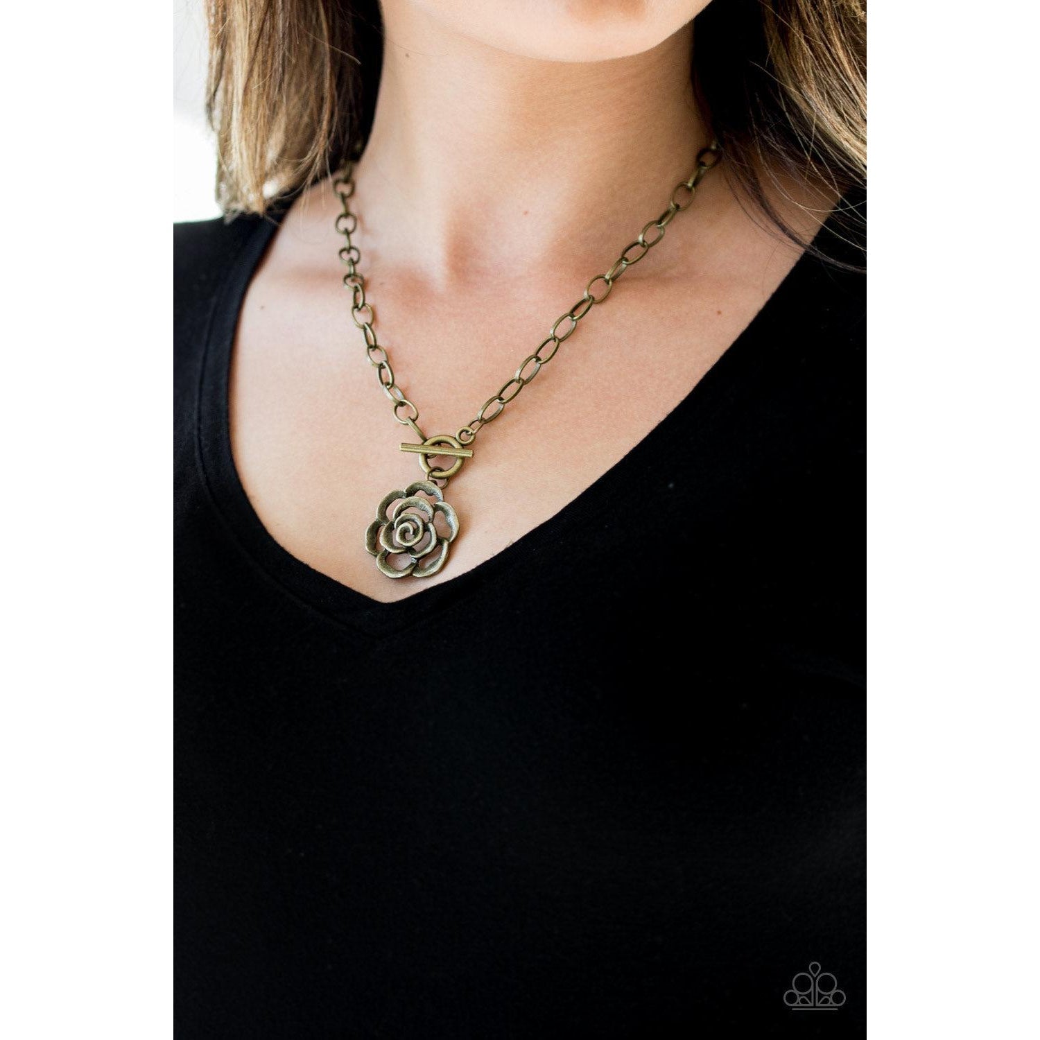 Paparazzi "Beautifully In Bloom - Brass" Rosebud Necklace & Earrings Set-Necklace-SPARKLE ARMAND